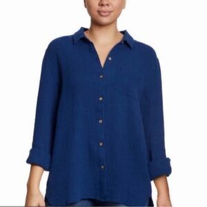 Anne Klein Button Down Roll-Tab Shirt Womens Sz M  Minimalist Casual Lightweight